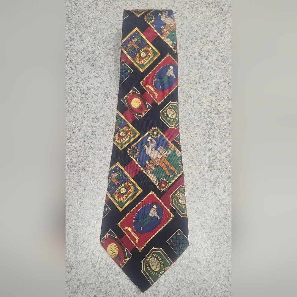 vintage Tommy Hilfiger men's 100% silk golf-themed necktie